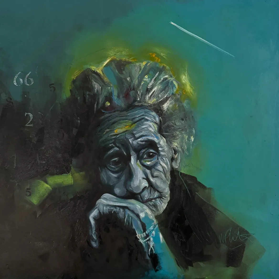 Reflective expression in dark, moody art