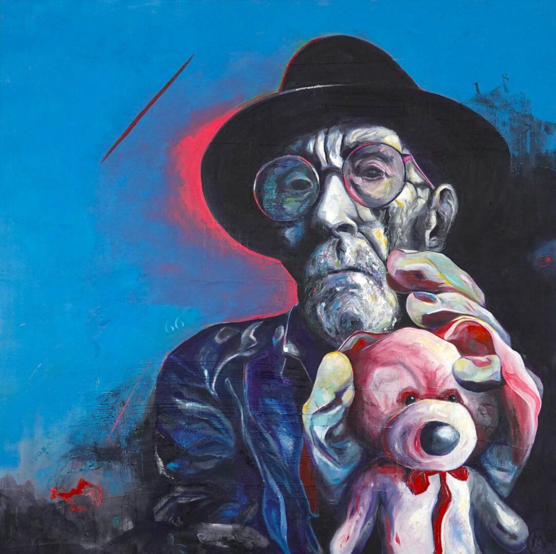 Figurative art with man and teddy bear